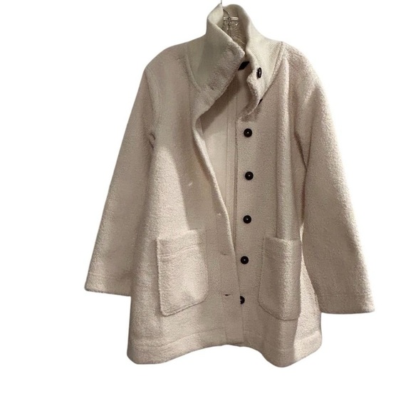 Lands' End Women's Ivory Sherpa Teddy Coat L petite Winter Overcoat - Picture 4 of 15
